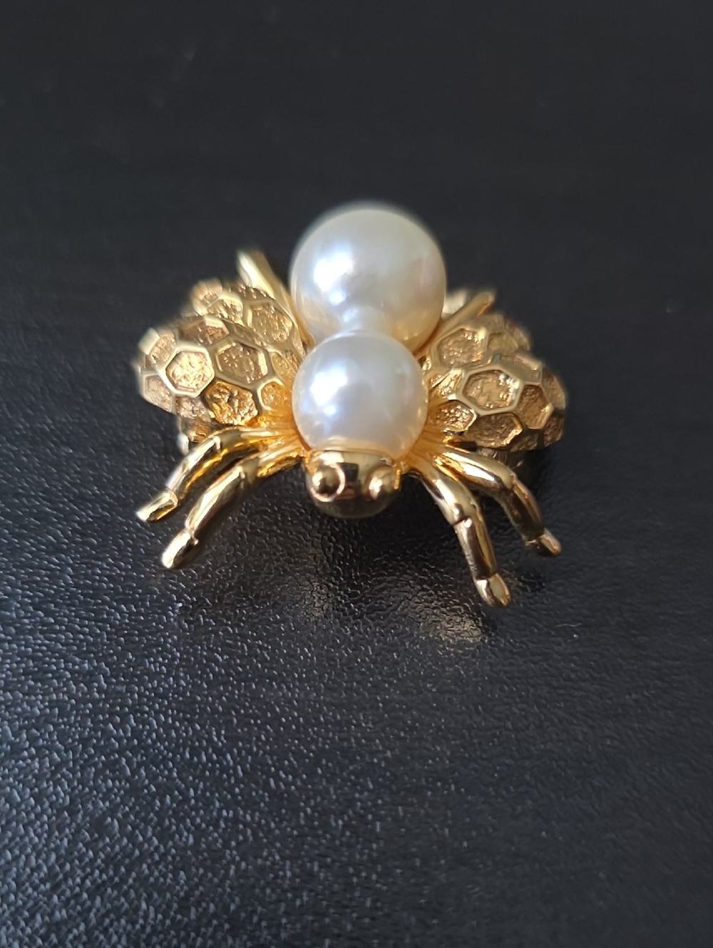 Vintage Napier Signed Gold Tone Pearl Bee Brooch